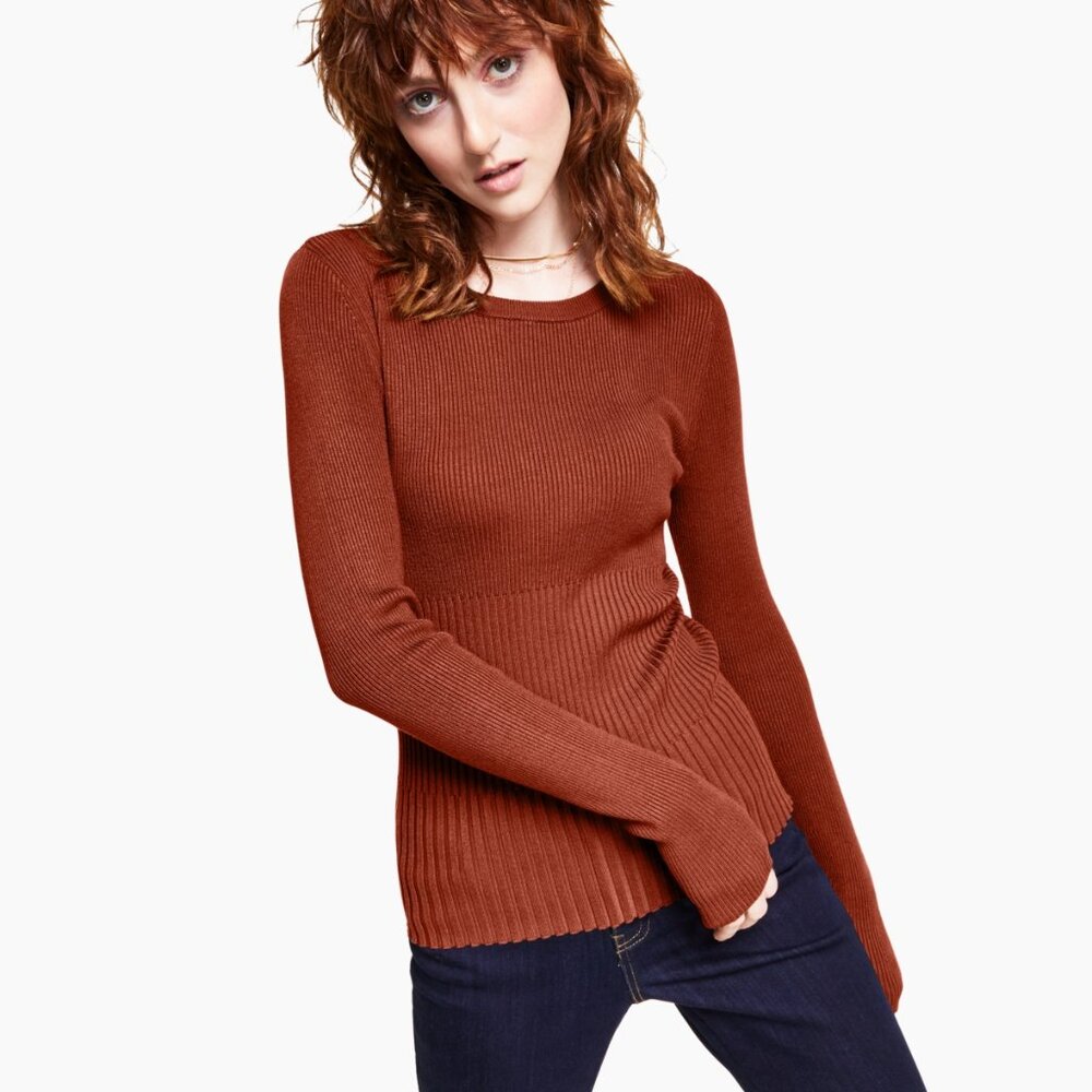 INC Ribbed Crewneck Sweater Large NWT Copper Penny Slim Fit Knit Top Fall - Picture 4 of 4